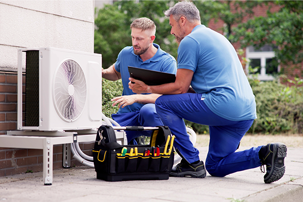 Aaron's technicians diagnosing an AC system and explaining the fix